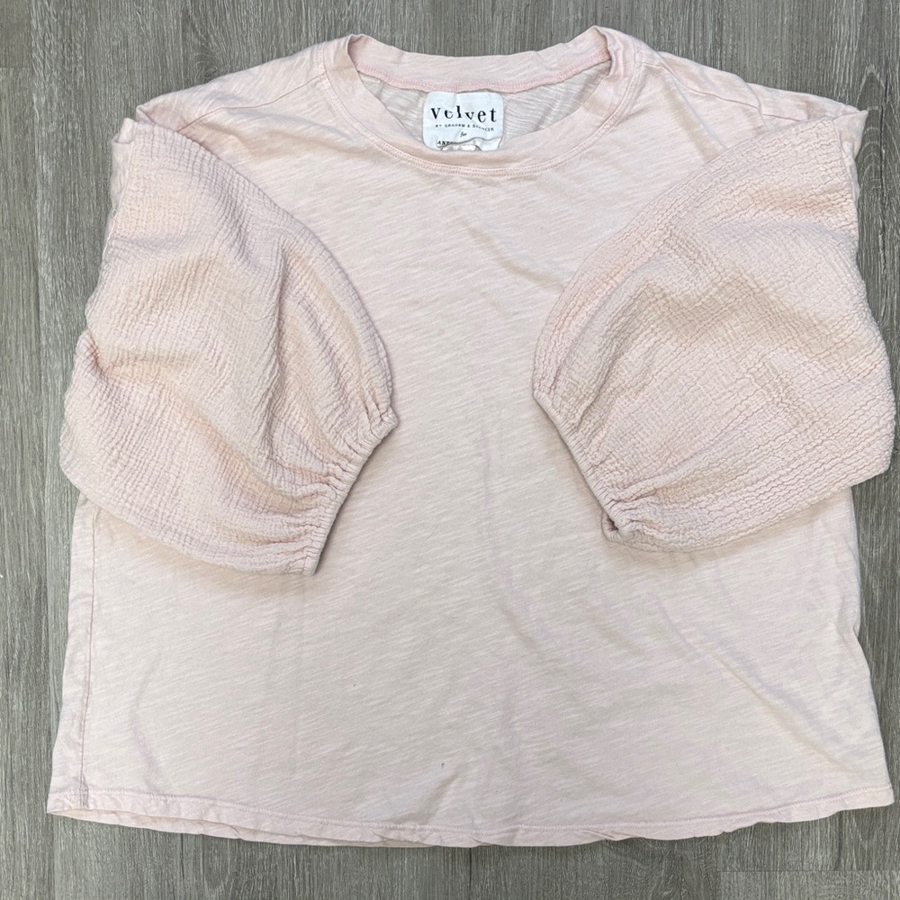 Velvet by Anthropologie Women's Light Pink Short puffy Sleeve Top